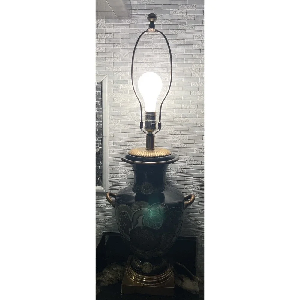 Vintage Frederick Cooper Antique Coins Jar 3 Way Table Lamp 30.75